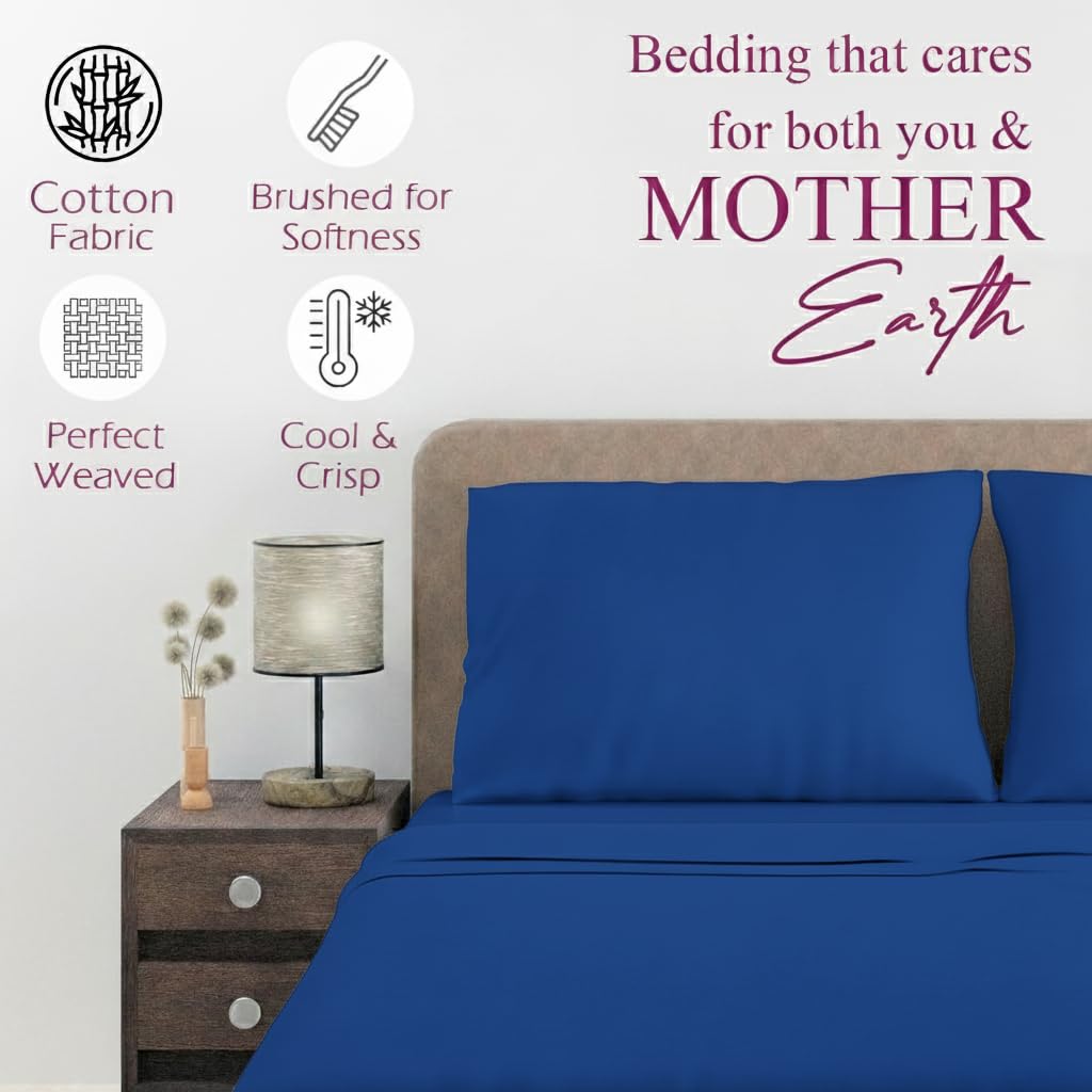 1 Plain Single Flat Bedsheet With 1 Pillow Cover - 54 X 90 Inches, Blue | Breathable & Skin Friendly Bedsheet | Ideal For Hotel, Guest House, Bedroom
