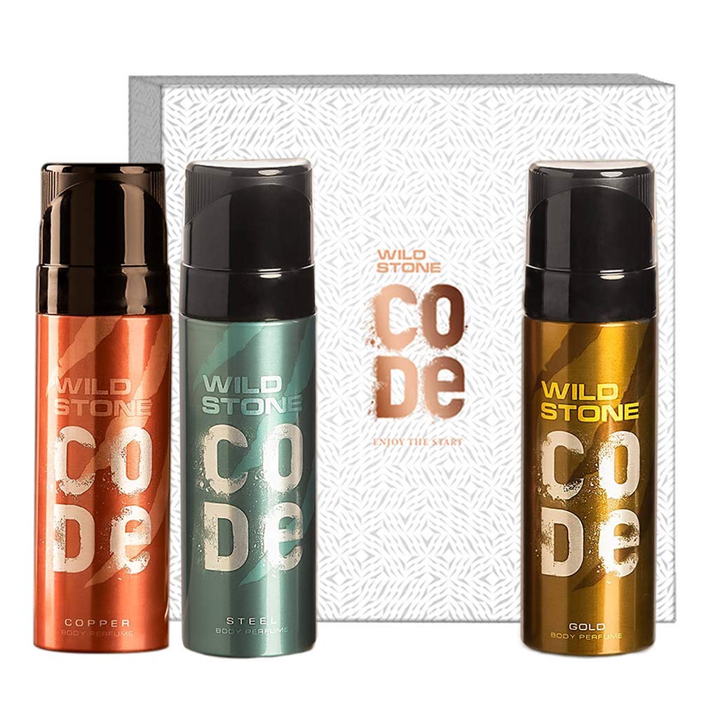 Wild Stone Code Copper , Gold & Steel Body Perfume 360ml 12.1 Fl.oz. Pack Of 3 | Best Birthday Gift Set For Husband