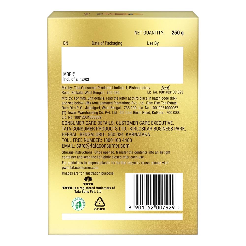 Tata Tea Gold First Flush Tea - 250gm, 8.8 Ounce | Roasted Long Leaf Tea - Rich Taste & Smoky Aroma | Medium Caffeine Chai Patti