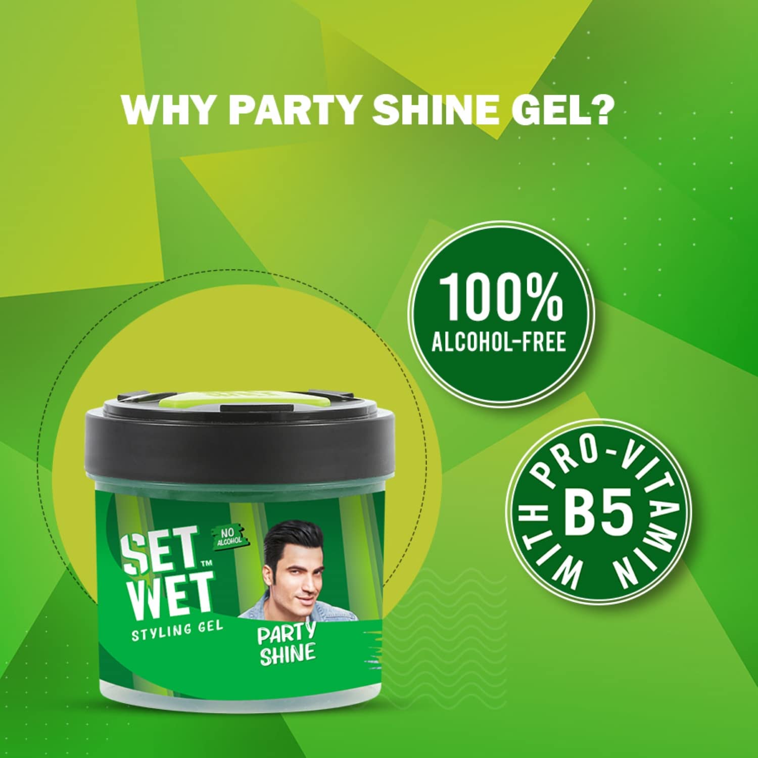 Set Wet Styling Hair Gel For Men | Party Shine 250gm 8.8 Oz. | Strong Hold , High Shine | For Short To Medium Hair | No Alcohol , No Sulphate