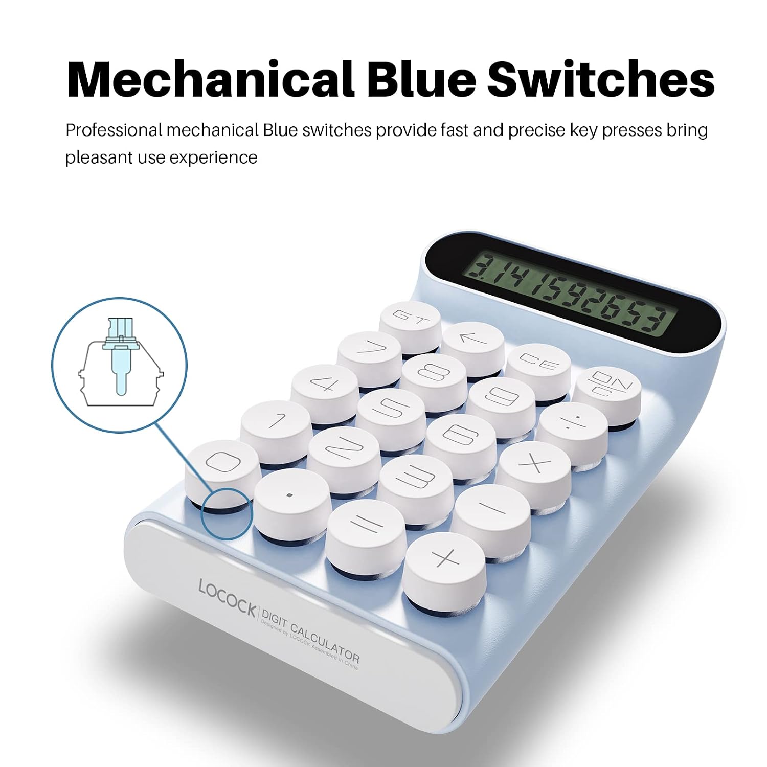 Mechanical Switch Calculator, Handheld For Daily And Basic Office,10 Digit Large LCD Display (Blue)