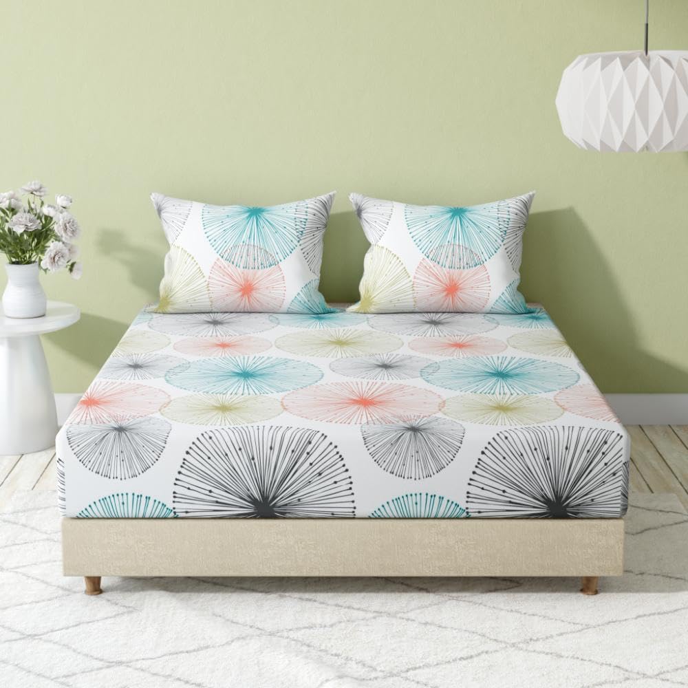 1 Double Bedsheet With 2 Matching Pillow Covers 72 X 48 Inches, Multicolor | 200 Thread Count Durable & Long Lasting | All Around Elastic Fitted Sheet