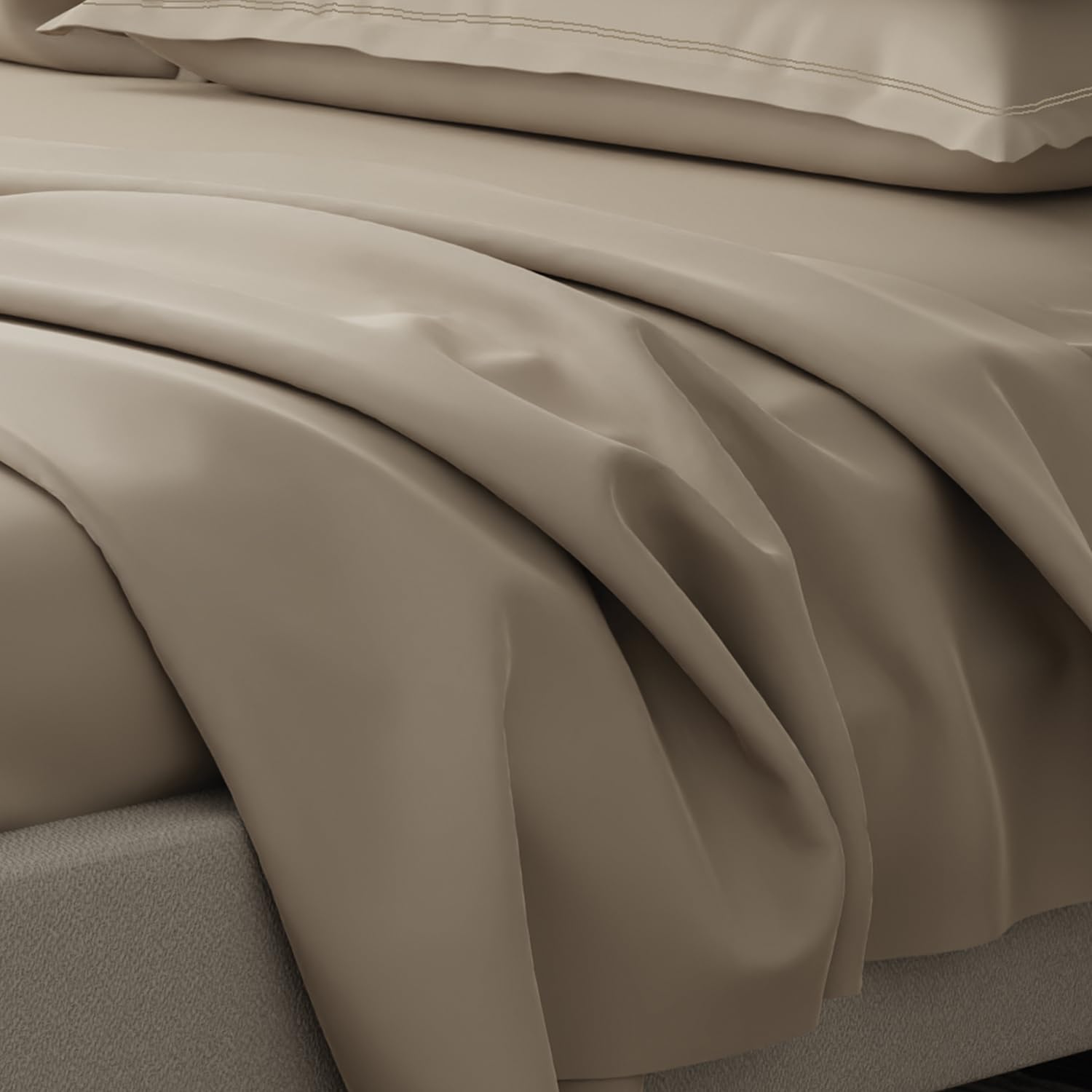 100% Cotton Plain Bedsheet Set With 4 Pillow Covers - 108 X 108 Inches, Beige | 300 Thread Count - Gift For Weddings Or Anniversary King Size Bedsheet