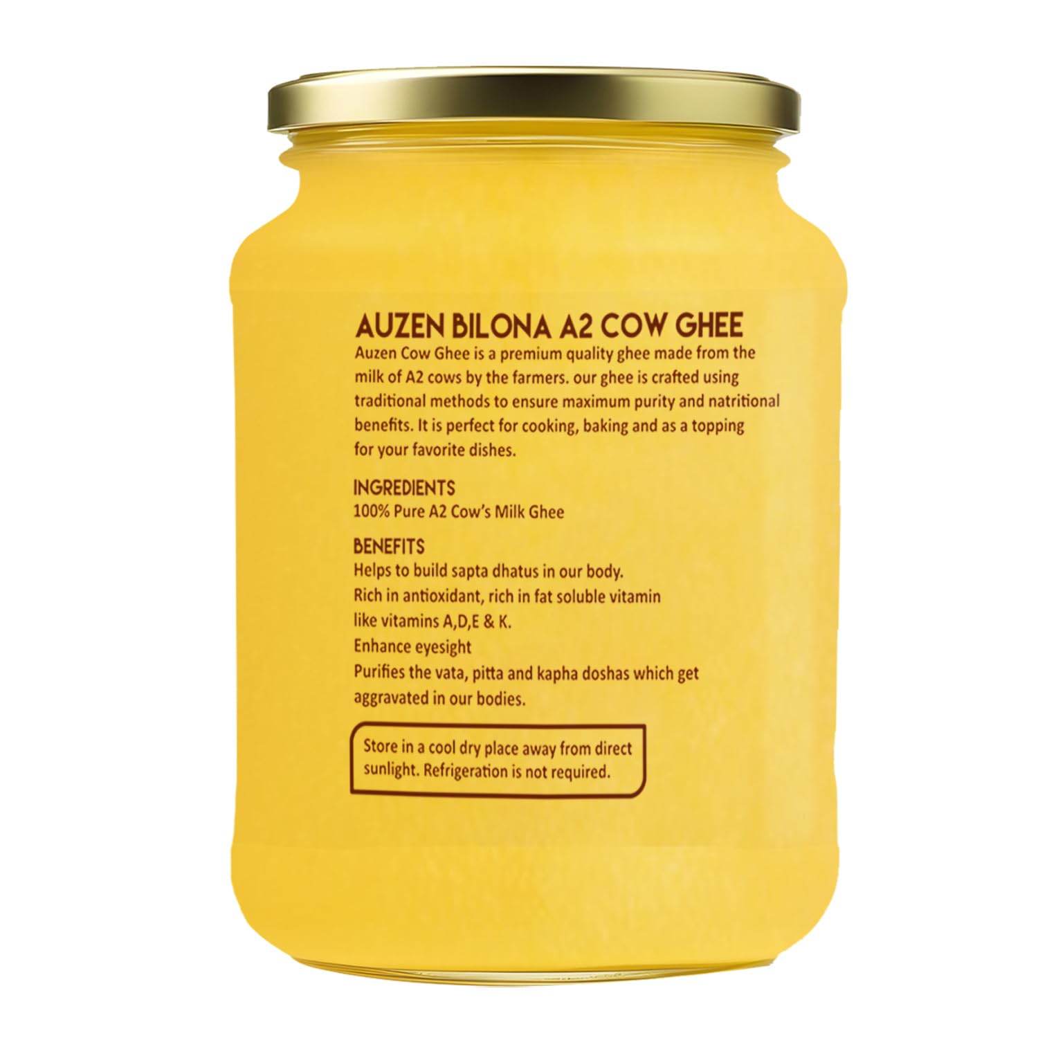 Pure Natural A2 Cow Ghee By Auzen | Rich In Nutrient, Delicious Healthy Desi Cow Ghee Good For Enhances Brain Function | 1.5 Litre (1 Litr * 500ml) 50.7 Ounce | Jar Pack