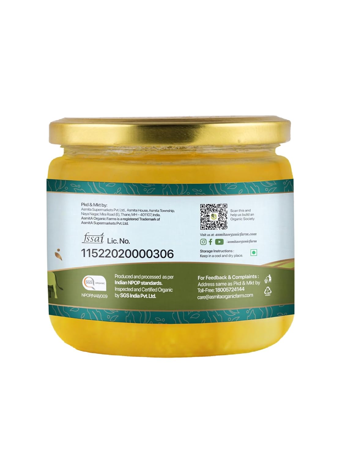Pure Natural A2 Bilona Cow Ghee By Asmita Organic Farms | Healthy & Nutrients Desi Ghee Perfect For Glowing Skin | (250ml) 8.4 Ounce | Jar Pack
