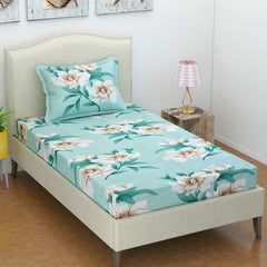Single Bedsheets With 1 King Size Pillow Covers | 60 X 88 Inches, Sea Green - Premium Single Bed Breathable | Wrinkle Free | Ultra Soft 180 TC Super Soft