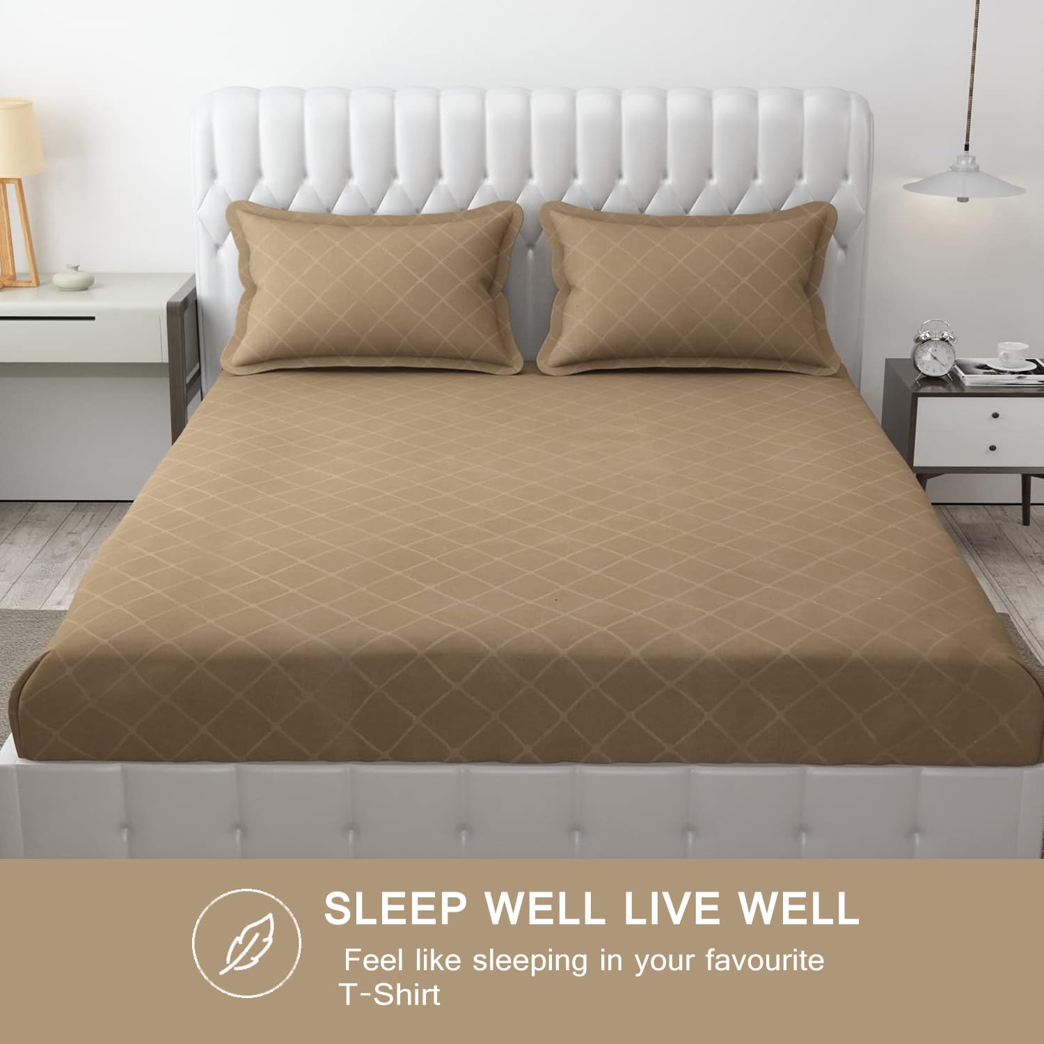 144 TC Rotary Printed King Size Bedsheet With 2 Pillow Covers - 90 X 95 Inches | Dark Beige, Barfi Design Bedsheet | Machine Washable & Wrinkle Resistant