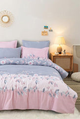 1 Flat Bedsheet For King Size With 2 Pillow Cover + Comforter - 90 X 100 Inch, Pink & Lavender | Super Soft Glace Cotton - 4 Pcs Bedding Set | Perfect Gifts Set Wedding, Anniversary