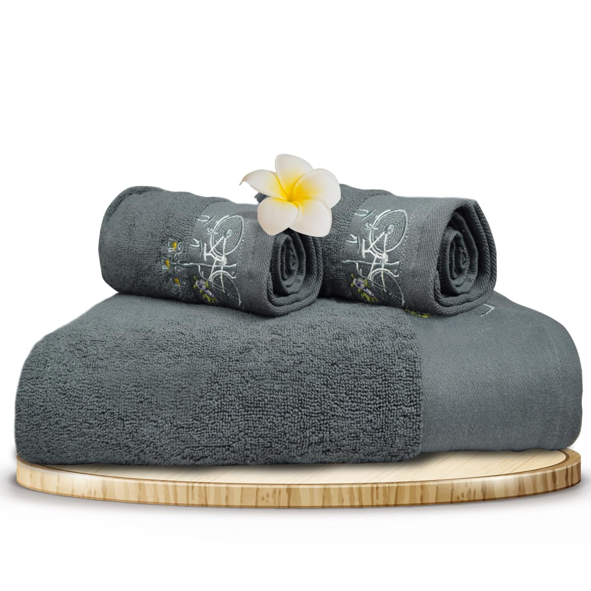 Rangoli 100% Cotton Martin Bath & Hand Towels 900 Gsm | Quick Dry, Ultra Soft, Highly Absorbent Printed Bath Towel - Grey (Set Of 3)