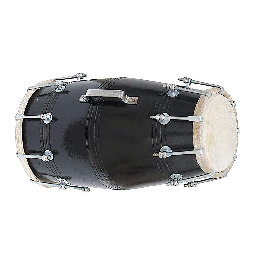 Handmade Nut & Bolt Screw Fitted Wooden Dholak - Black | Perfectly Symmetric Round Dholak - Dholak For Festival, Wedding, Satsang | Very Easy To Tune - Goat Skin On Both Side