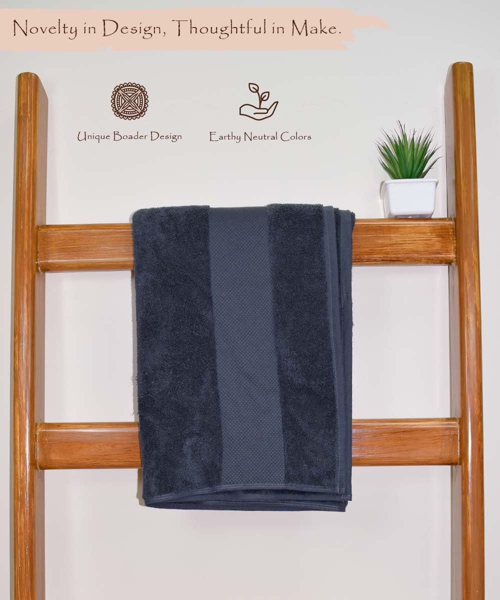 Rangoli Soft Absorbent Durable Towels Earthly Egyption Cotton Plush Oversized Large Size Bath Towel 1200 Gsm (Charcoal)- Pack Of 2