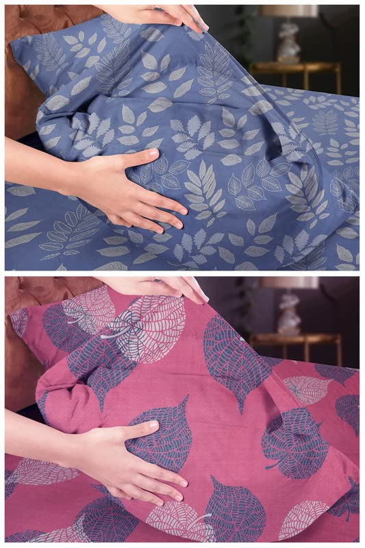 Cotton Printed 2 Single Bedsheets With With 2 Pillow Cover | 58 X 88 Inches, Pink & Grey - Super Soft Premium Brushed Glace Cotton Bedsheet, Breathable & Wrinkle Free