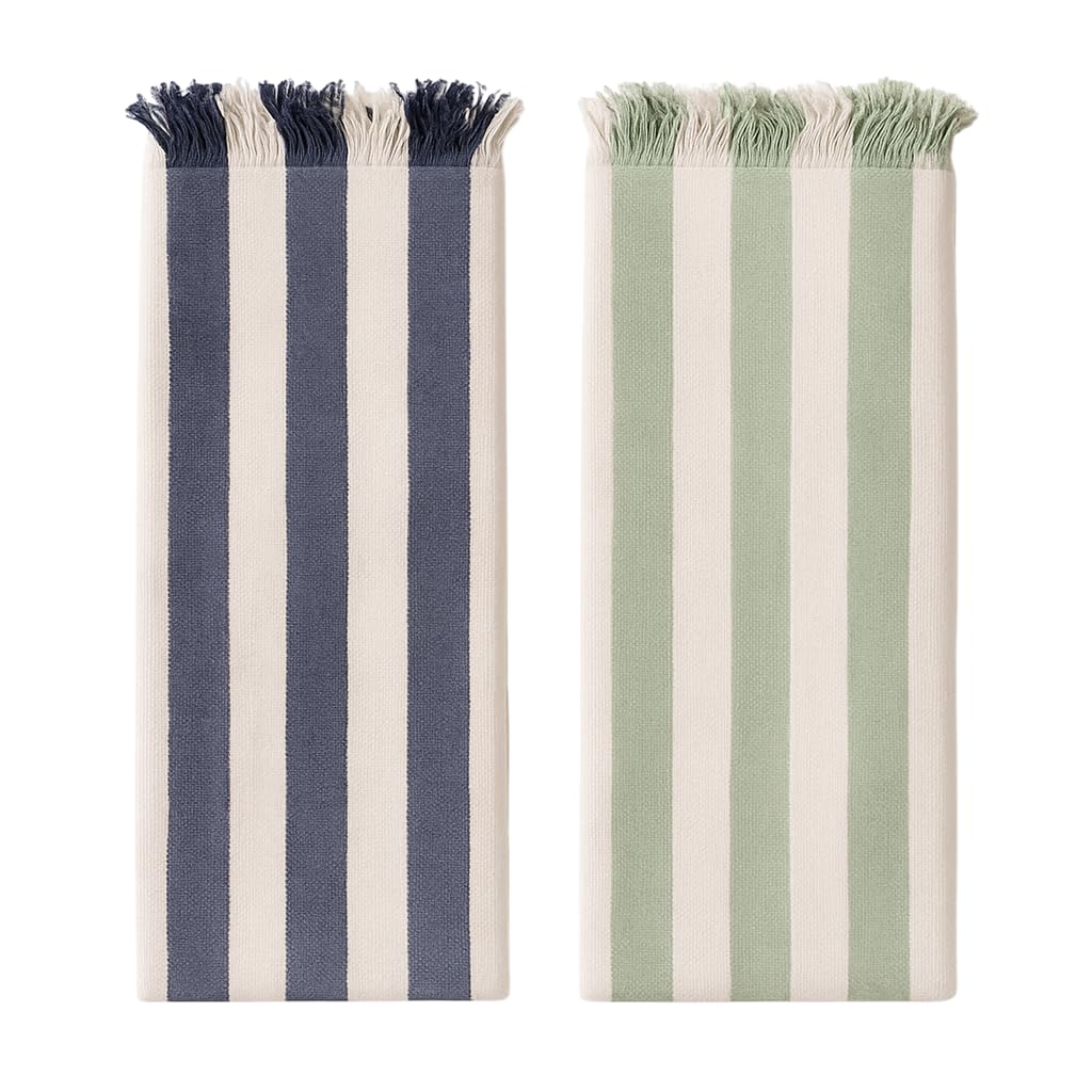 Ehlor Premium Bamboo Towel | Ultra-Light & Quick Dry | Antibacterial & Odor-Free | Eco-Friendly Bath Towel For Travel, Gym & Daily Use | Nevy Blue& Green Stripes (Pack Of 2)