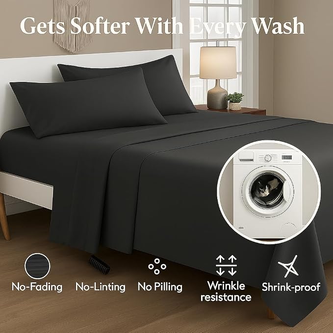 Bedsheets For King Bed Include Pillow Cover, Ultra Soft - 108x108 Inches | Microfiber Plain Dark Grey Solid Bed Sheet-Good For Home, Hotel, Villa, Resort & Guest House