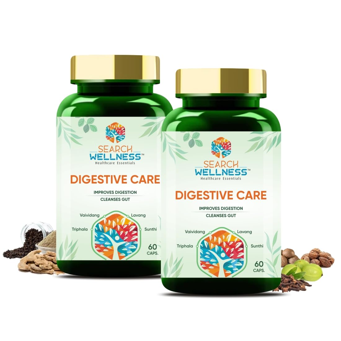 Search Wellness Digestive Care Natural & Herbal Capsules For Better Digestive Function & Healthy Gut, Healthy Digestion & Boost Immunity | 60 Capsules, 100gm 0.2lbs Each Pack Of 2