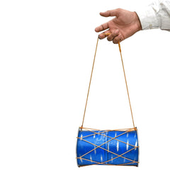Mini Dholak For Kids Or Decoration With 2 Sticks - Blue | Perfectly Symmetric Round Dholak - Dholak For Festival, Wedding, Satsang | Punjabi Dhol Drum, Housewarming Gifts