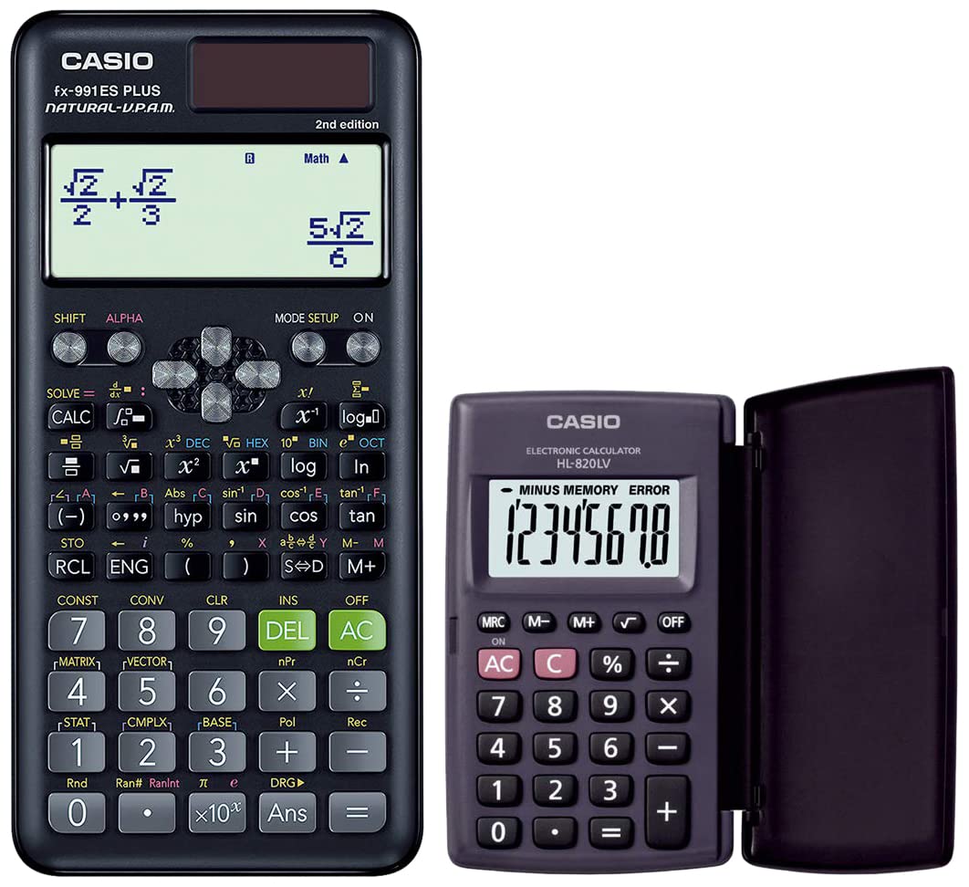 Casio FX-991ES Plus-2nd Edition Scientific Calculator & Casio HL820LV-BK Portable Calculator With Flap Cover | 10 Digit Mantissa + 2 Digit Exponential Display