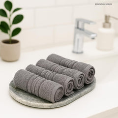 Akiko Home 100% Cotton Essential Series Face Towel 600 Gsm | Soft Absorbent & Durable Washcloth For Men & Women, Compact Travel Towel -Pack Of 4 (Grey)