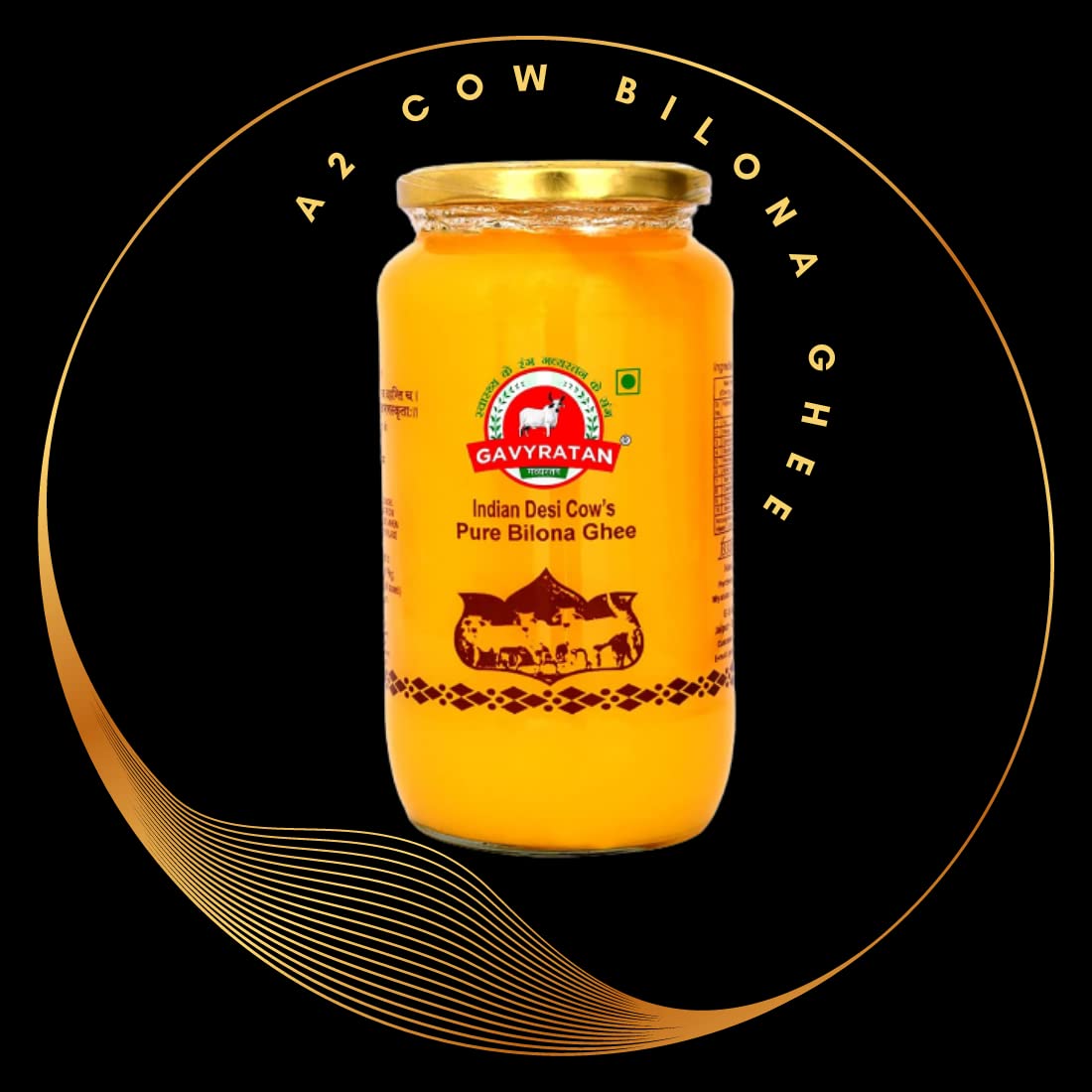 Organic Indian Desi Cow Ghee By Gavyratan | High In Protein Fiber Healthy Desi Ghee Good For Digestive Health | (1 Litr) 33.8 Ounce | Jar Pack