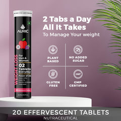 Auric Get Slim Effervescent, Power Of Green Coffee, Green Tea, Grape Seed & Garcinia Cambogia, For Men & Women | 20 Tablets 50gm 0.1lbs Each Pack Of 4