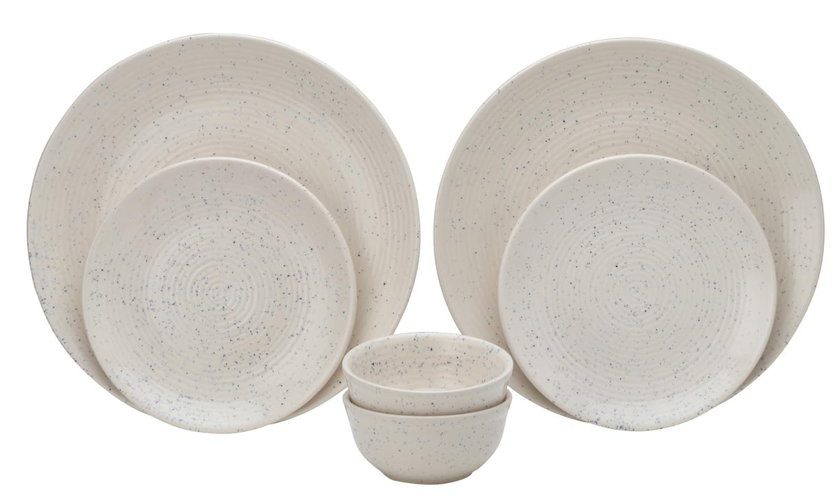 Handcrafted Ceramic Stoneware Dinner Set Of 6 Pcs - Ivory White | 2 Dinner Plates, 10.6 Inch Each + 2 Small Plates, 7.4 Inch Each + 2 Small Dinner Bowl, 180ml Each | Microwave & Dishwasher Safe