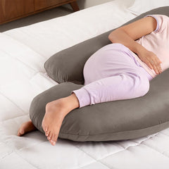 Pregnancy Pillow, J Shaped Pillow, For Pregnant Women, Charcoal Grey | Maternity Pillow For Pregnant Mothers | Velvet Cover, Full Body Support For Better Sleep, Pillow For Back Support