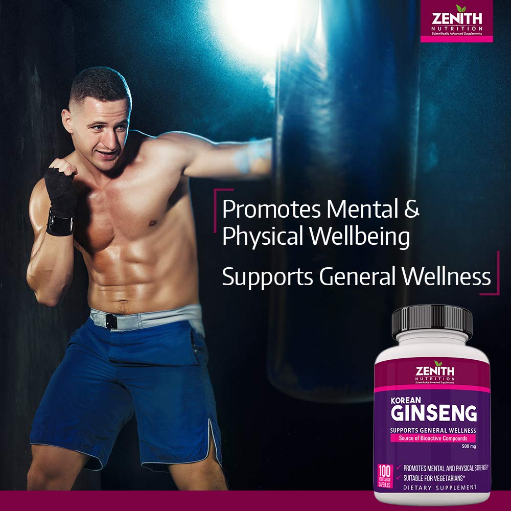 Zenith Nutrition Korean Ginseng For More Energy, Vitality And Endurance 500mg, Multivitamin Supplements | 100 Veg Capsules 150gm 0.3lbs