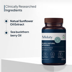 Miduty Pure Natural Vitamin E Capsules, Enhanced With Omega 3,6,7,9 Sea Buckthorn Berry Oil , Boosts Immunity , Balance Cholesterol , Better Heart Health | 30 Softgel , 50gm 0.1lbs