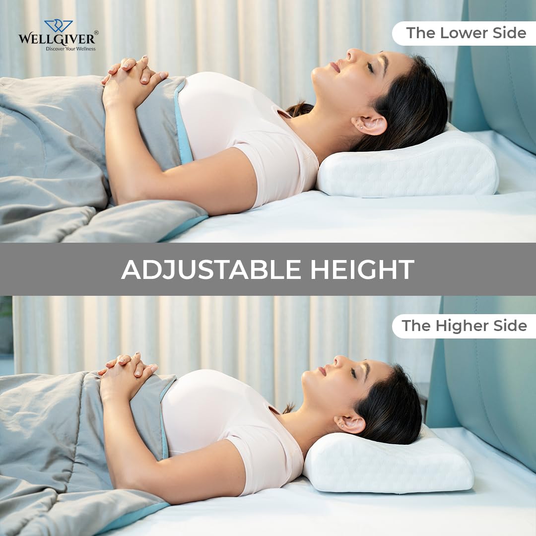 Memory Foam Cervical Pillow, Orthopedic Pillow, Standard Size - 19 X 11 Inch | White Pillow, Neck Support Pillow For Sleeping, Neck & Shoulder Pain | Removable Zipper Cover - Pack Of 2