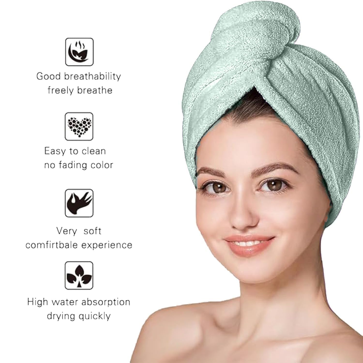 Fezora Hair Towel Wrap For Women (Pack Of 2) | Quick-Dry Microfiber Hair Turban With Elastic Loop | Super Absorbent Hair Drying Towel For Ladies & Girls (Grey & Pista Green)