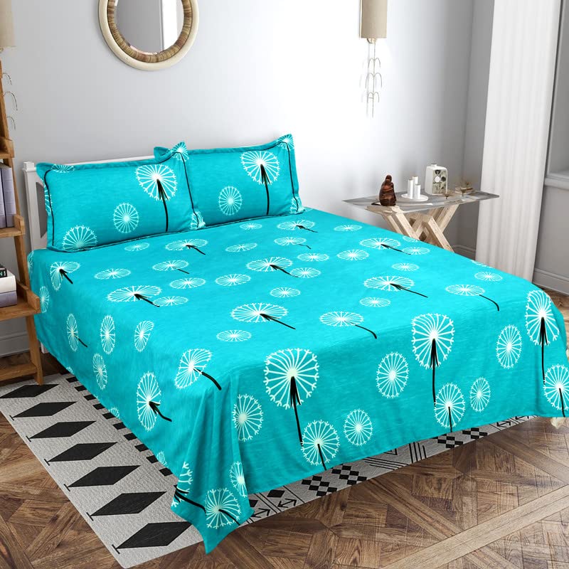 Super King Size Bedsheets With 2 Large Pillow Covers - 108 X 108 Inches, Aqua & Black | Luxury Soft Brushed Glace Cotton - Long Lasting & Wrinkle Free | 3 Pcs Set