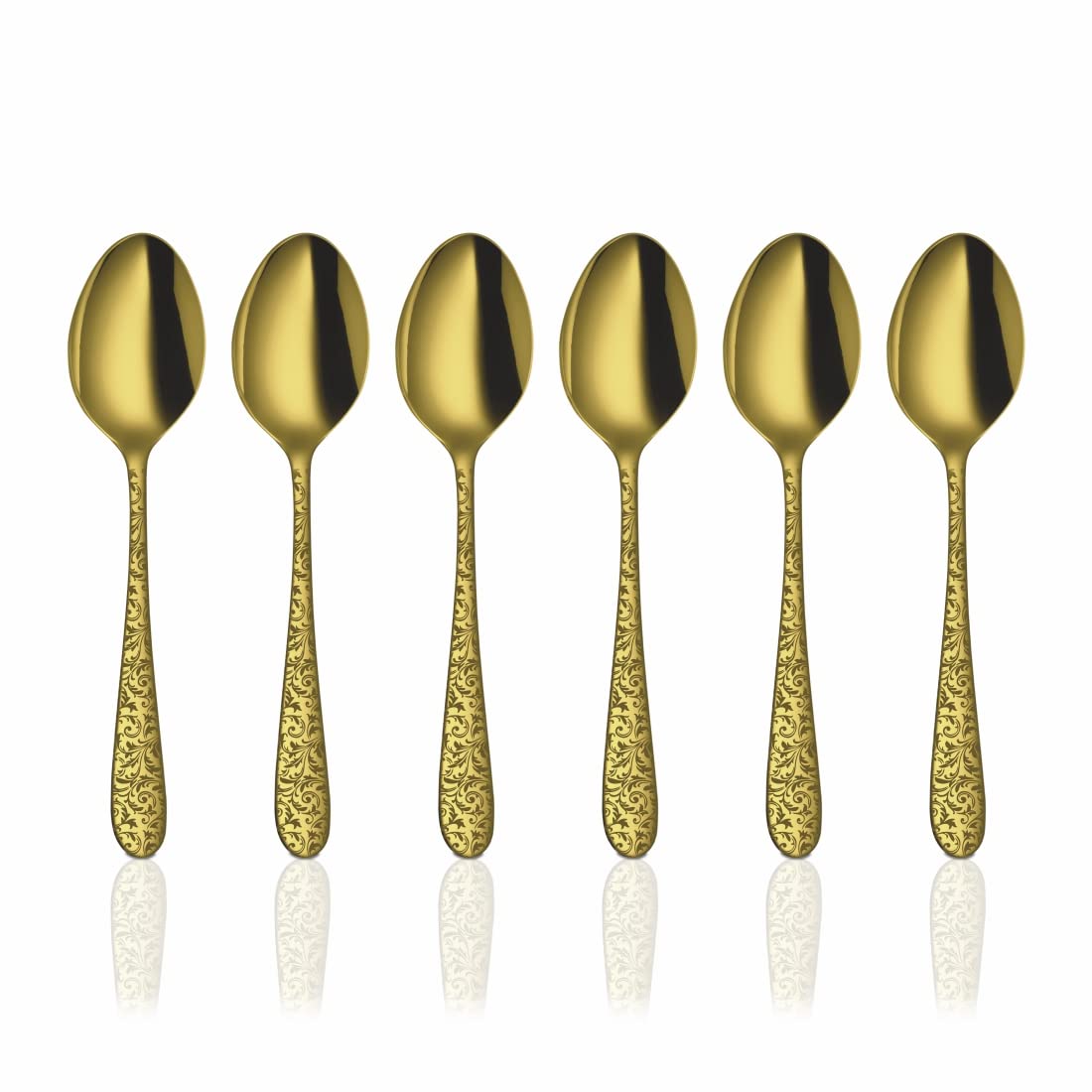 Stainless Steel Jasmine With Gold PVD Coating & Laser Baby Spoon Set Of 6 Pieces | Easy To Clean & Dishwasher Safe