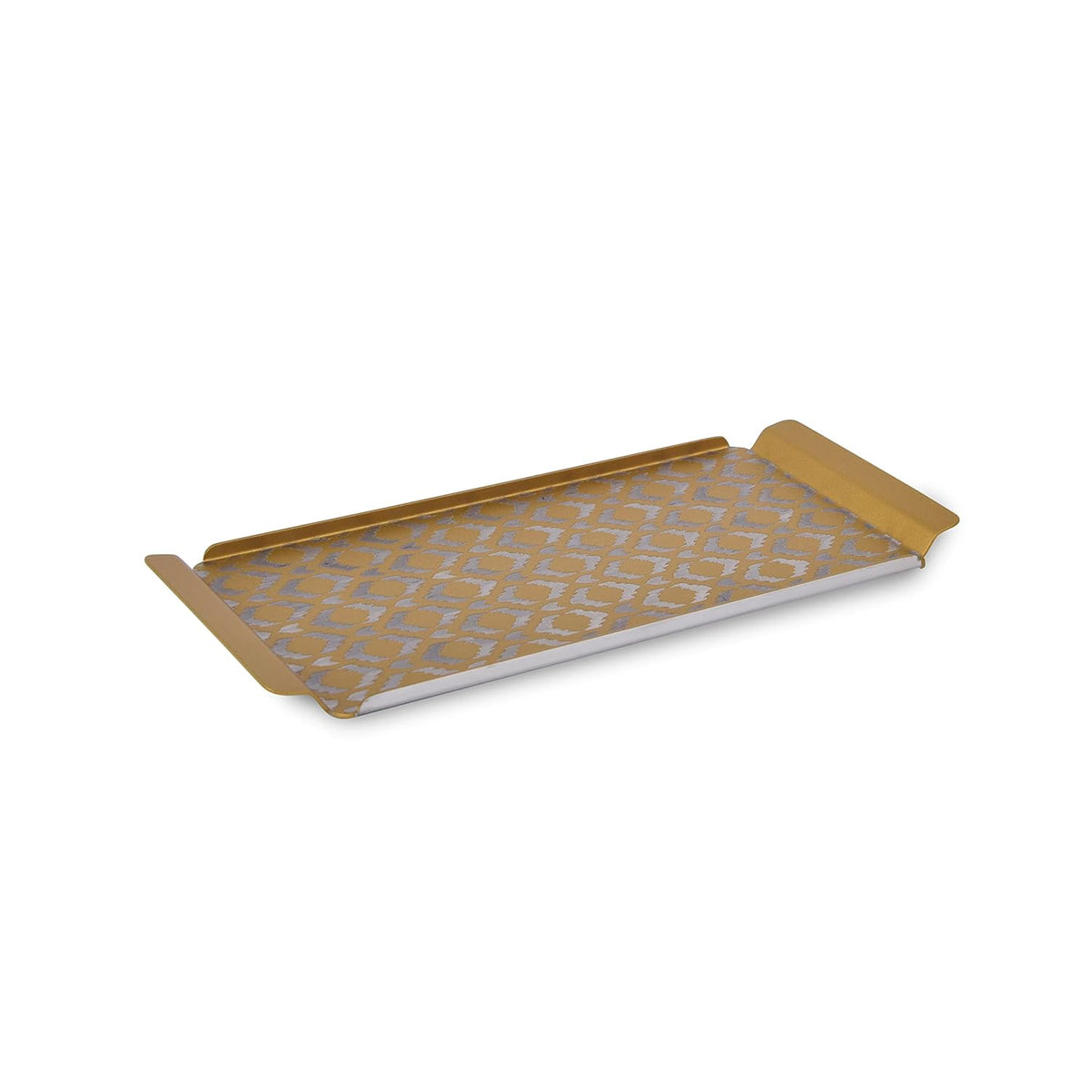 Designer Stainless Steel Medium Tray, Gold - Ikat Series | Multipurpose Serving Platter - Premium Serve Ware, Dinnerware & Tableware