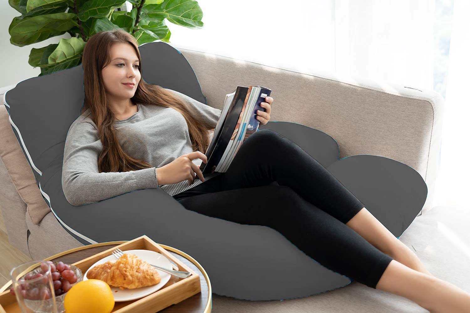 Premium Multipurpose Microfiber Pregnancy Pillow For Pregnant Women - Grey | 100% Cotton, Zippered Cover, Full Body Pillow, Lightweight, Removable Cover, Pregnancy Support, Soft Pillow