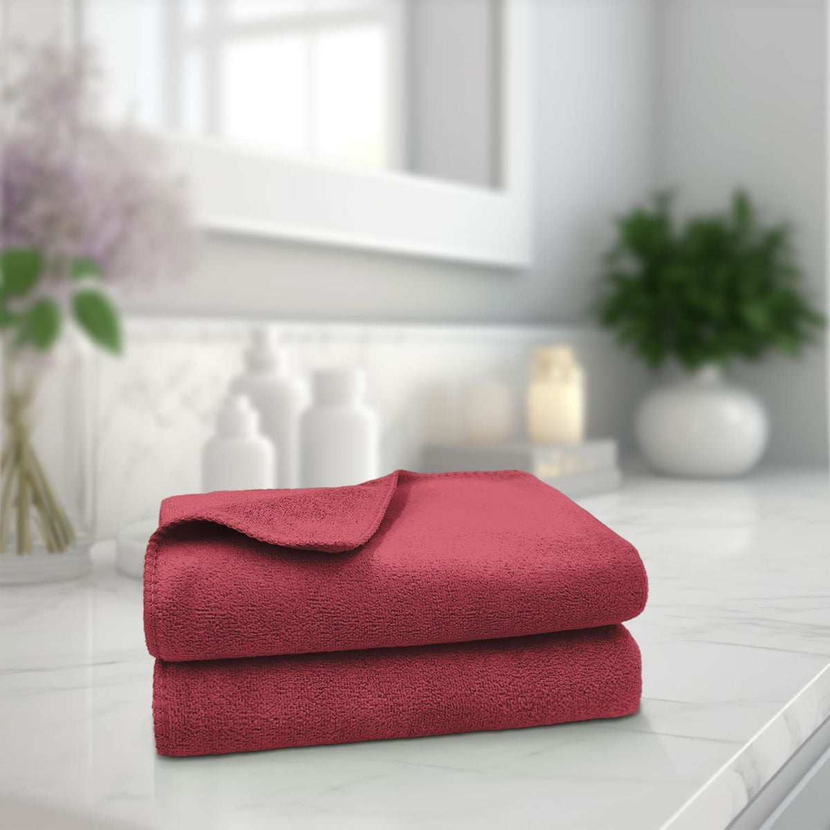 Sassoon Venir Microfiber 2 Piece Hand Towels 450 Gsm | Absorbent & Quick Dry Multipurpose Hand Towels (Crimson)