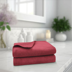 Sassoon Venir Microfiber 2 Piece Hand Towels 450 Gsm | Absorbent & Quick Dry Multipurpose Hand Towels (Crimson)