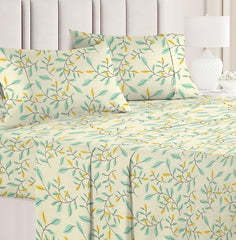 100% Cotton Double Bedsheets With 2 Matching Pillow Covers | 86 X 90 Inches, Beige & Green | Soft & Comfortable Bed Sheets - Ideal For Everyday Use