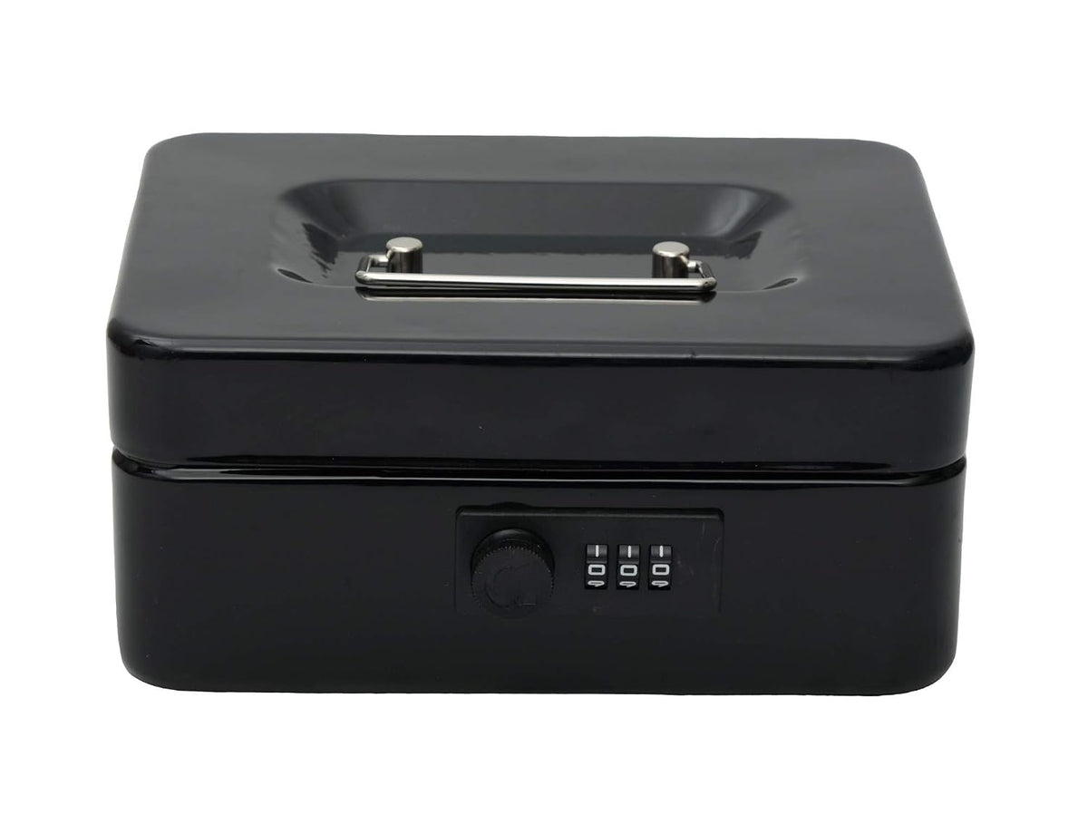Metal Cash Box With Number Combination Lock, Size - Small, Colour - Black, Material - Iron, Special Feature - Removable Tray