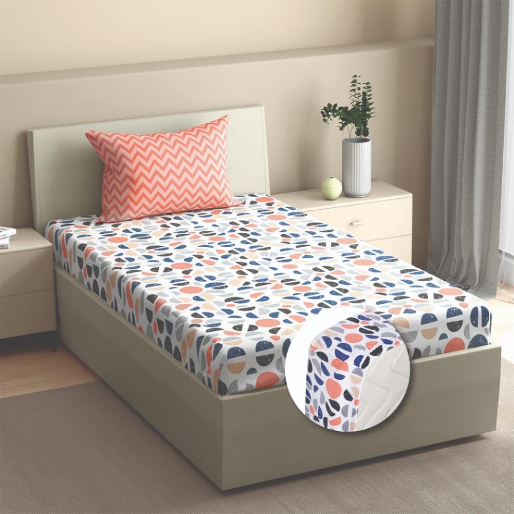 Cotton Elastic Fitted Single Bedsheet With 1 Pillow Cover | 72 X 30 Inches, Multicolor - Breathable & Durable, Soft & Perfect For All Seasons