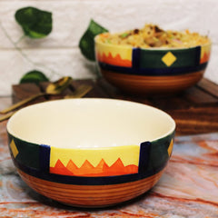 Boho Fiesta Hand Painted Ceramic Dinner Set - 10 Pieces, Multicolor | 4 Dinner Plates + 4 Katori Serving Bowls, 180ml Each+ 2 Serving Bowls, 800ml Each Dinnerware Set | Serving For 4, Microwave Safe