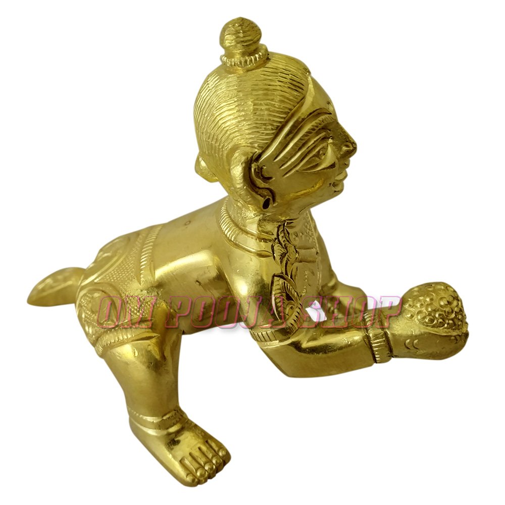 Shree Laddoo Gopal Ji, Krishna Idol, Brass, Golden, Bal Gopal Ji, Lord Krishna Statue, Golden Handmade Idol, Religious, Occasion, God Idol