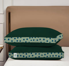 Soft Microfiber High Loft Pillow, Neck Support, Sleep Well In 43 X 69 Cm | Printed Gusset Of Extra 5 Cm Height For Soft Comfortable Sleep, Green Dots | Bed Pillow, Supportive - Set Of 2