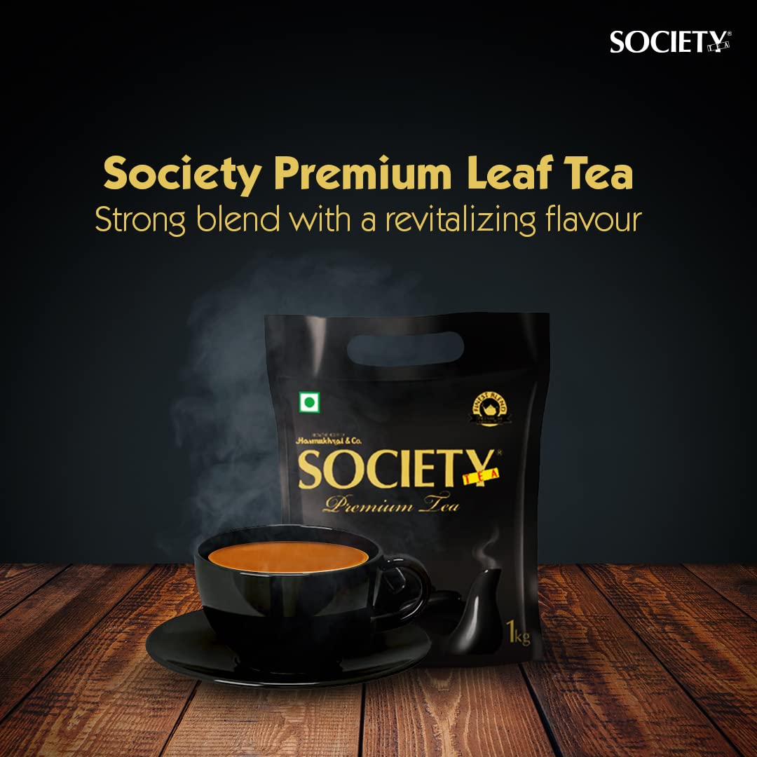 Society Premium Tea Leaf - 1 Kg Pack, 35.2 Ounce | Strong & Robust Blend Kadak Chai - Special Blend From Finest Tea Gardens Of Assam | Low Caffeine Chai Patti
