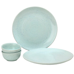 Handcrafted Ceramic Dinner Set - Pack Of 4, Mint-Green | 2 Dinner Plates + 2 Salad Bowl, 180ml Each - Scratch Resistant, Microwave & Dishwasher Safe