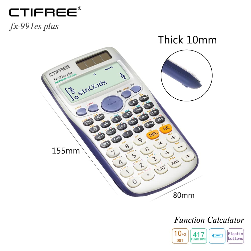 Ctifree Scientific Calculator 417 Function 2 Line 10+2 Digits Written Display Solar Scientific Calculator (CT 991ES Plus)