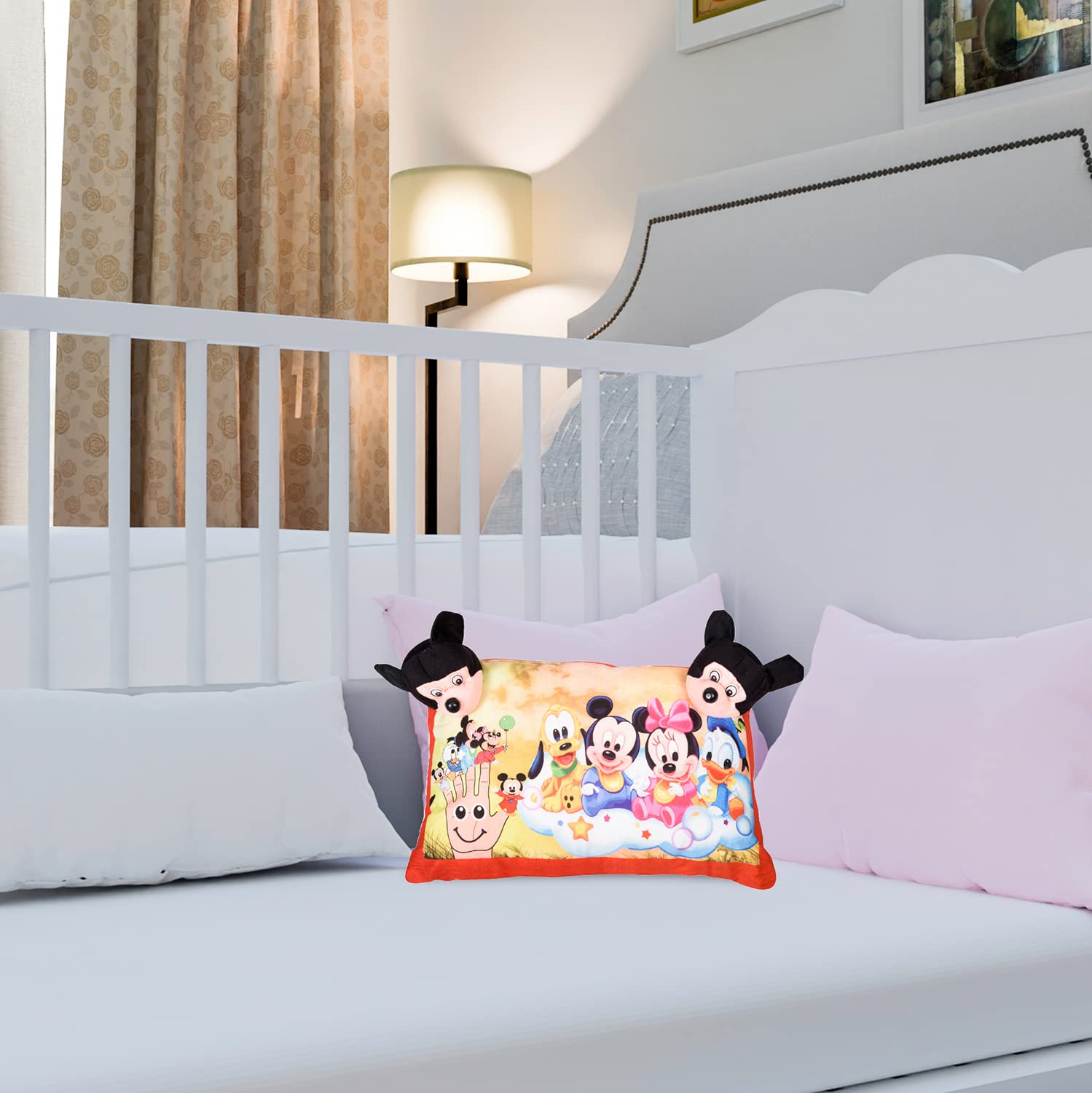 Disney Mickey & Friends Design Kid's Pillow, Velvet Super Soft Kids Pillow For Sleeping & Travel - 12 X 18 Inches | Suitable For All Sleepers, Multipurpose & Comfortable - 1 Piece