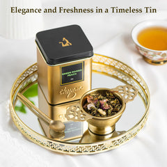 Chayam Mango Peach Green Tea - 50gm Tin, 1.7 Ounce | Exotic Blend With Peppermint & Rose Petals - Brew Hot Or Cold | Low Caffeine - Refreshing & Aromatic Green Tea