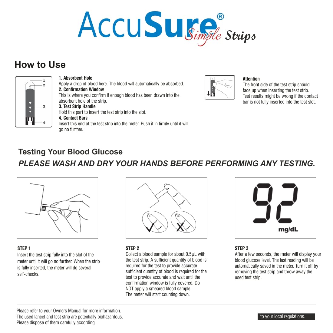 AccuSure Simple Blood Glucose Test 100 Strips, 2 X 50 Test Strip (Multicolor)