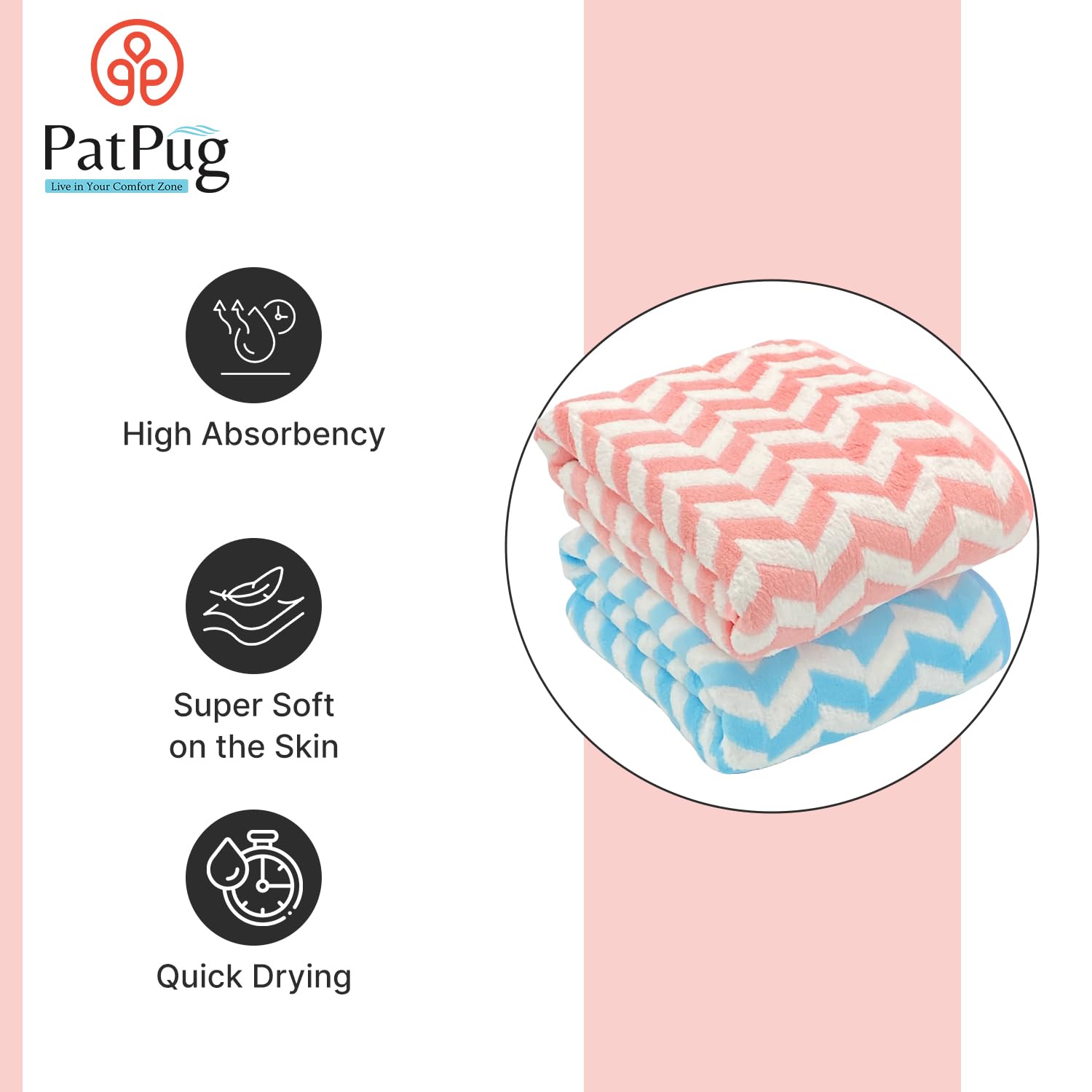 Patpug Coral Microfiber Ultrasoft Comfortable Highly Absorbent Quick Drying Large Bath Towel 700 Gsm (Blue & Pink)- Pack Of 2