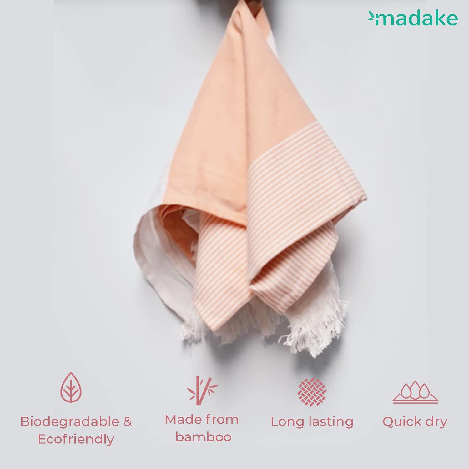 Madake Bamboo Ultra Soft & Thin Turkish Towel 454 Gsm | Quick Dry, Super Absorbent | Extra Large Bath Towel For Men & Women (Peach Melba)